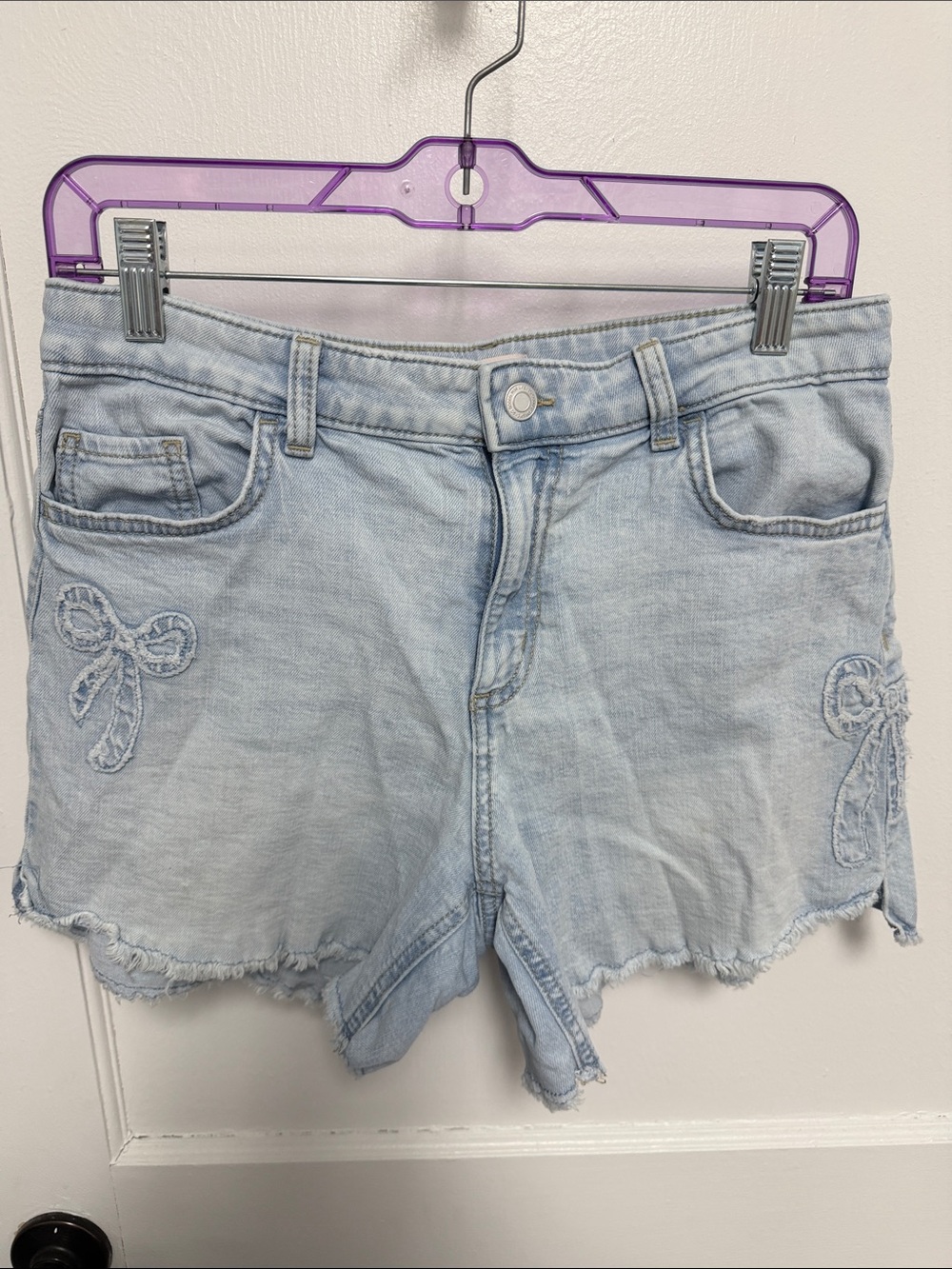 SO Light Blue Denim Girls' Shorts with Bow Applique